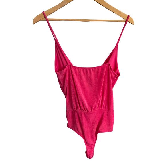 21 Saints Fuchsia Pink Wrap-Front Bodysuit – Spaghetti Strap One-Piece Size S - Picture 3 of 6